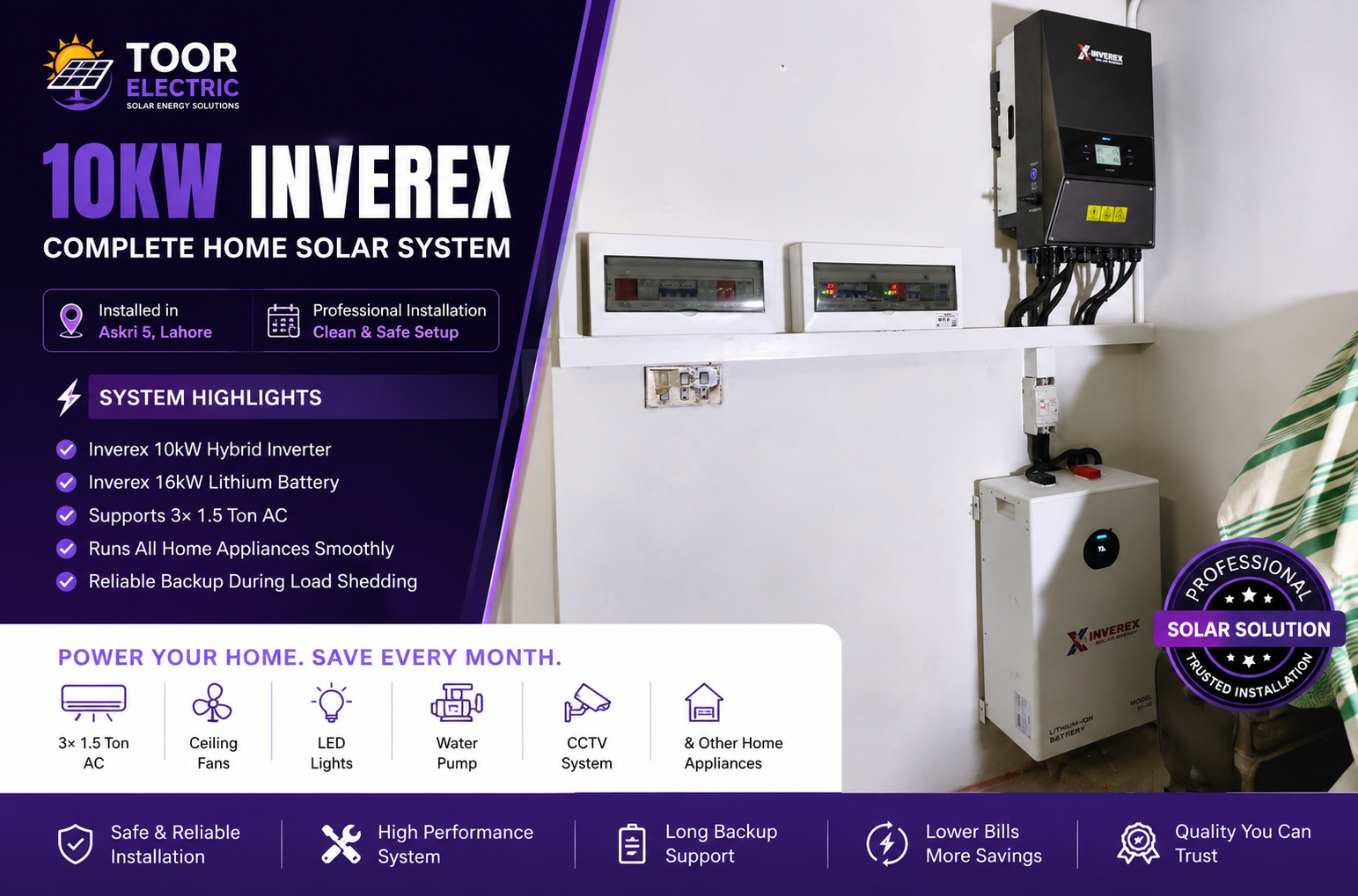 Professional 10kW Inverex Hybrid Solar System installed in Askari 5, Lahore